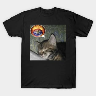 Kitty dreaming with the world on fire - weirdcore T-Shirt